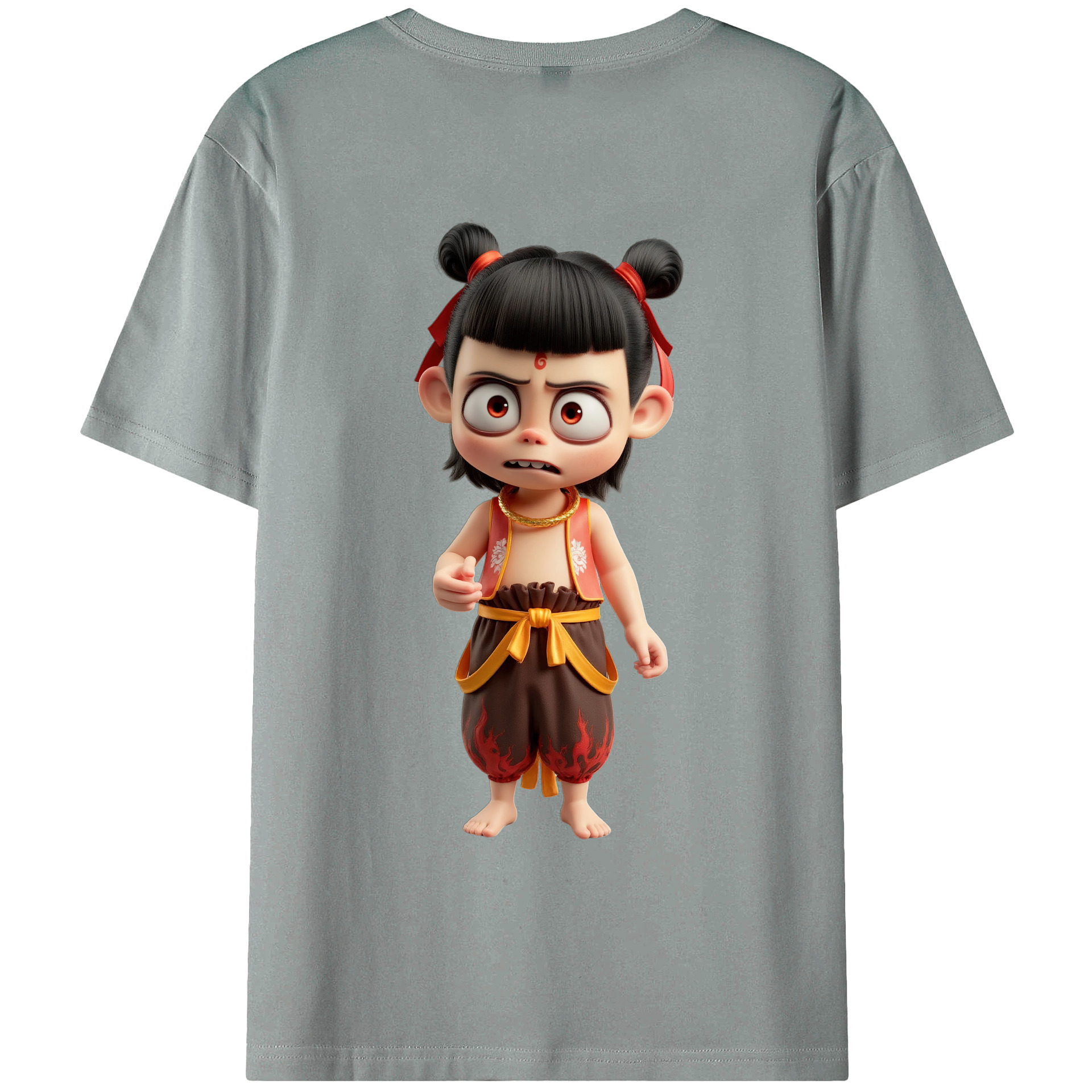 （画像用） Ne Zha 2 ナタ 魔童の大暴れ 綿100％ メンズ半袖Tシャツ（バックプリント） 通気性